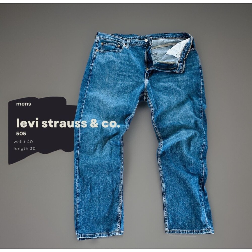 levi's 505 regular fit straight leg jeans 40x30 blue denim classic 5 pocket mens